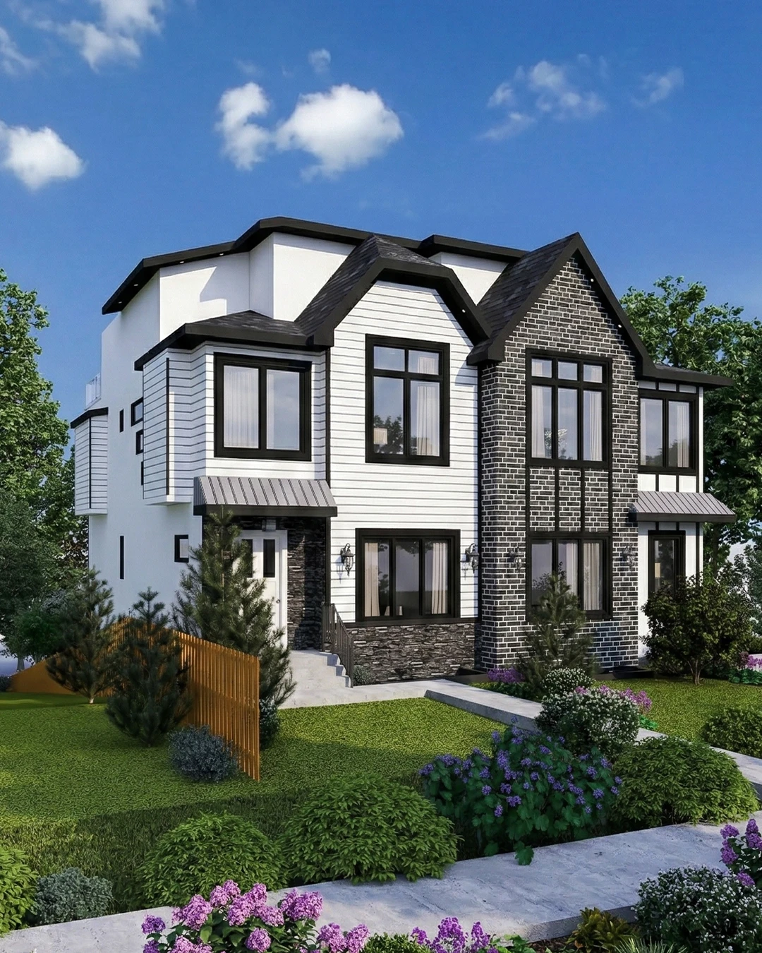 Modern residential property design with coordinated frontage and landscape context