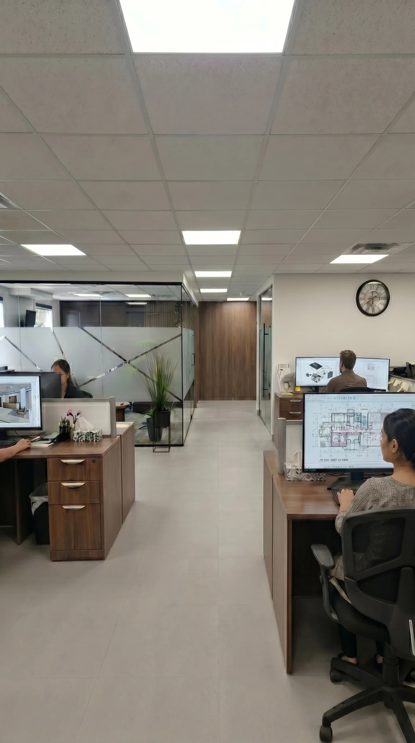 Modern corporate office interior build-out and drafting